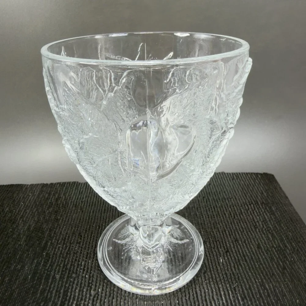 Pasabahce Fruit Embossed Heavy Pressed Glass Goblets Clear Cups Glasses Set‎ 2